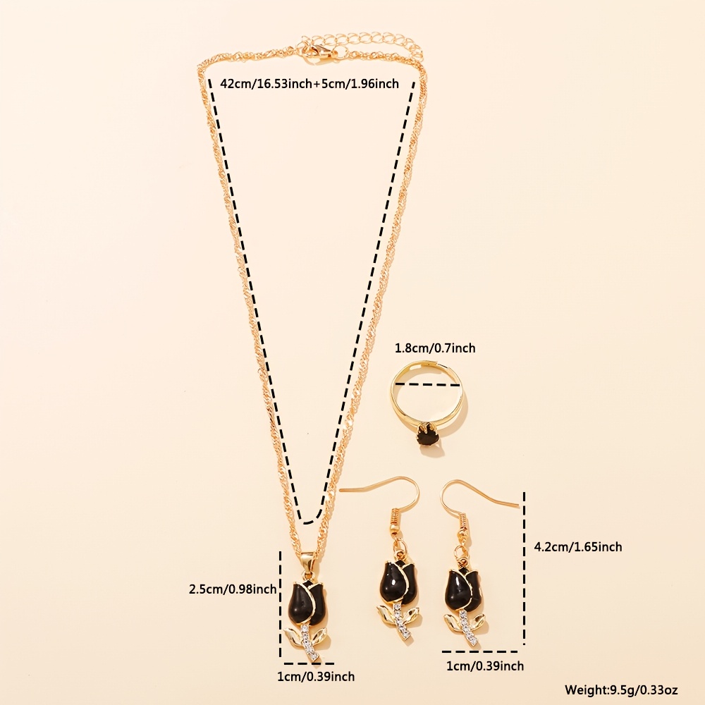4pcs Jewelry Set Women's Necklace Earrings Ring Bridal Wedding Accessories